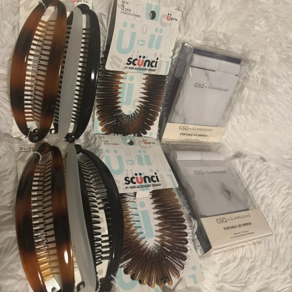Twin Accessories Package Scunci banana comb and stretch combs W GSQ LED mirrors